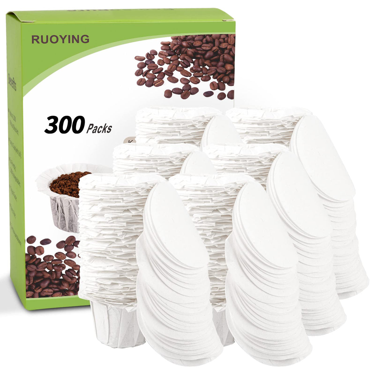 Disposable K Cup Paper Filters with Lid, Fits Keurig 1.0 & 2.0 Reusable Pod - 300