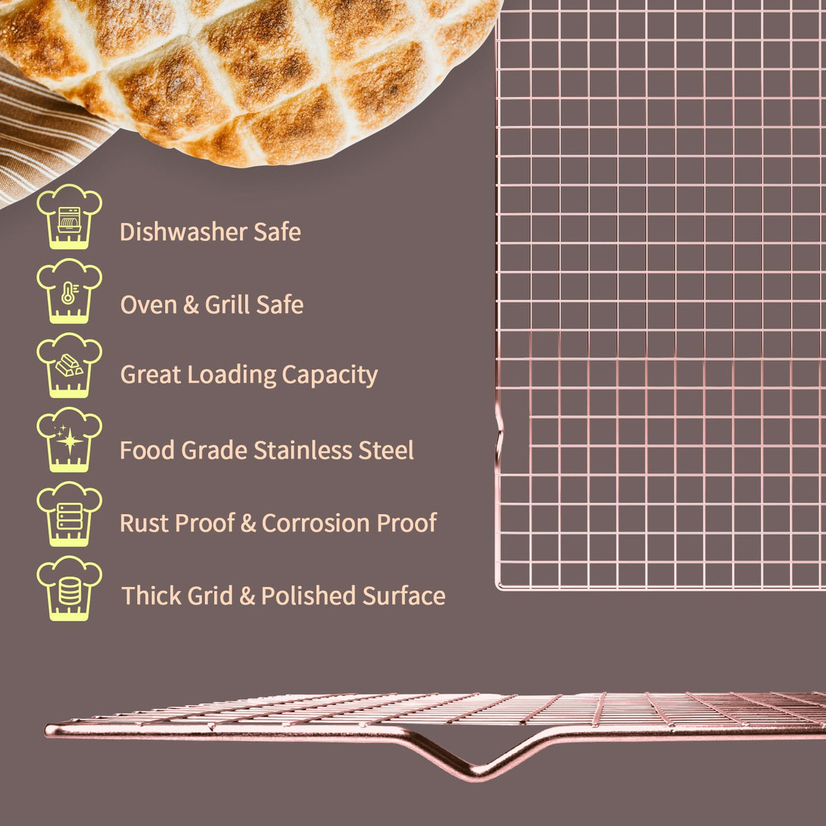BRIOUT Cooling Rack for Baking - Rose Gold / 16"x10"-1PC view 1