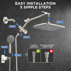 Veken Brushed Nickel 11.8" Shower Head with Handheld,Stain Resistant Finish (SHC5V403)