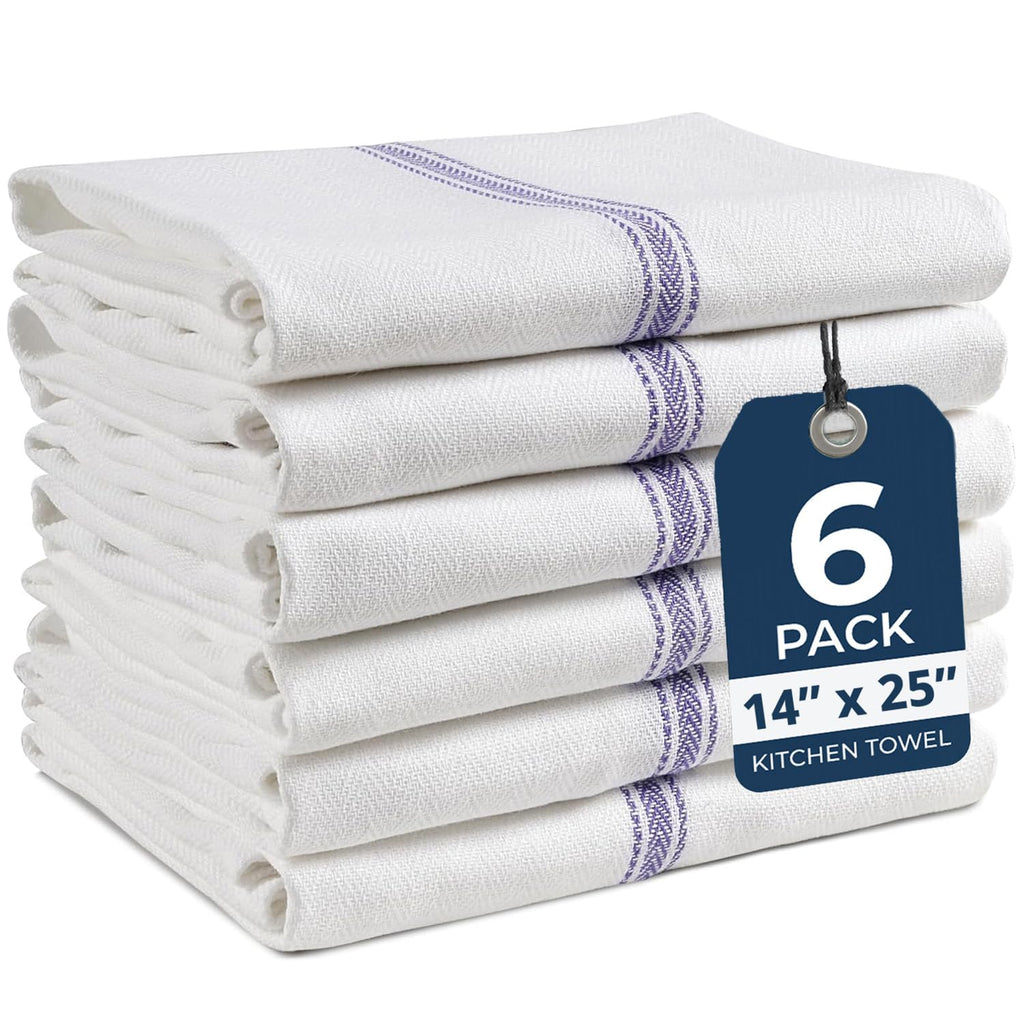 LANE LINEN Dish Towels 100% Cotton Absorbent Lint-Free – 6 Pack (HERRBNEBLUSTPKT-6PC)