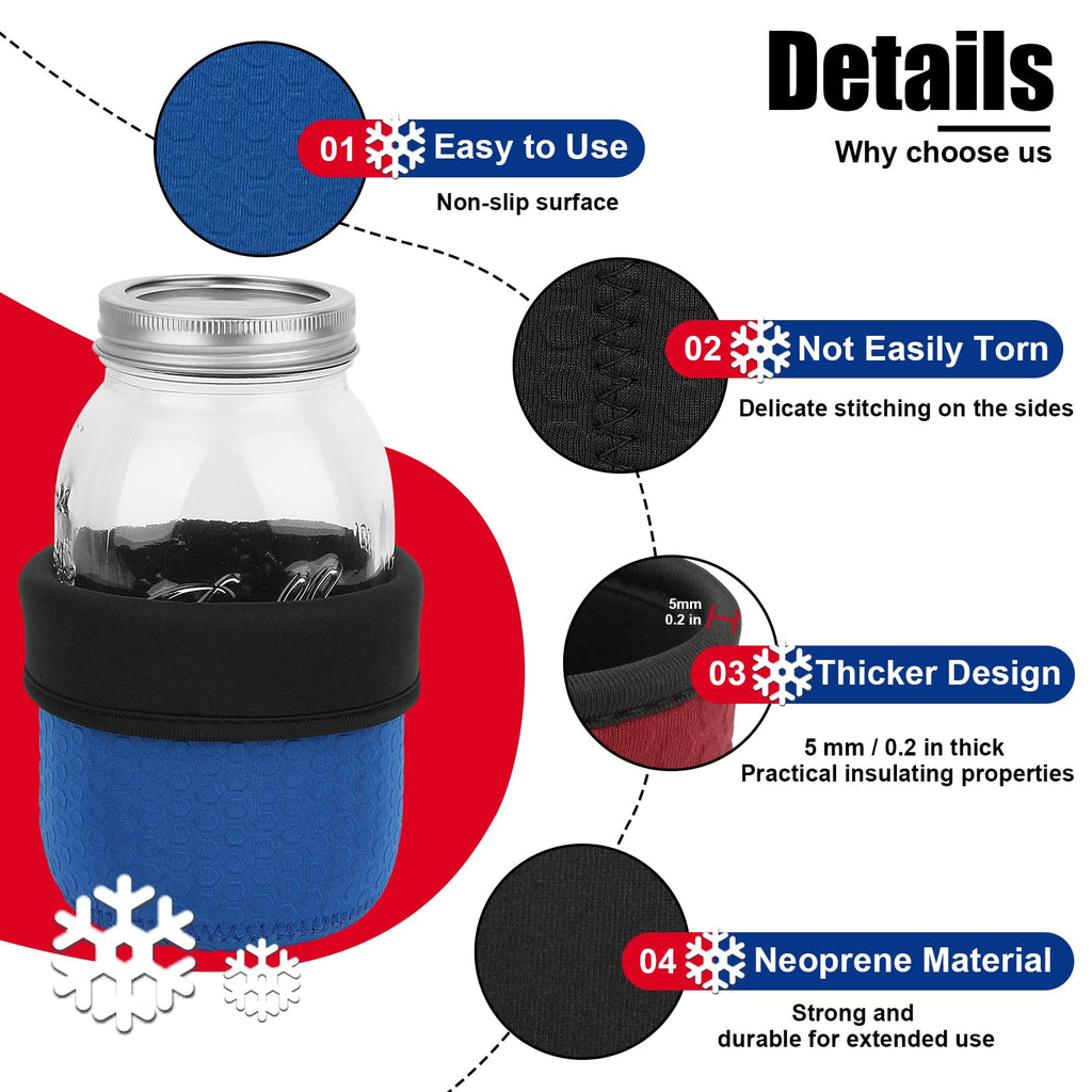 Desing Non-slip Cozy Insulated Glass Jars Protector Holder Sleeves - 32 oz Sleeves (3.7 x 5.3 In) - Black/Red/Blue/Cyan view 3