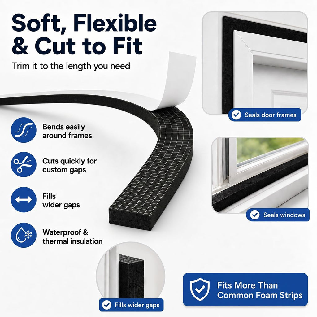 Bantie EVA Weather Stripping Foam Insulation Tape with Adhesive Foam Door Seal Weather Strip for Door