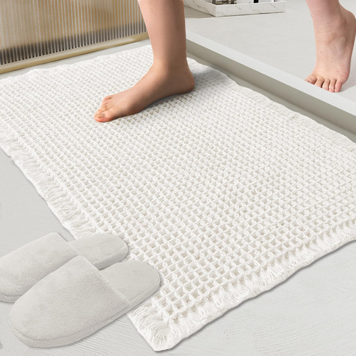 ZALL Waffle Bath Mat - White / 17 x 24 inches(Rectangular)