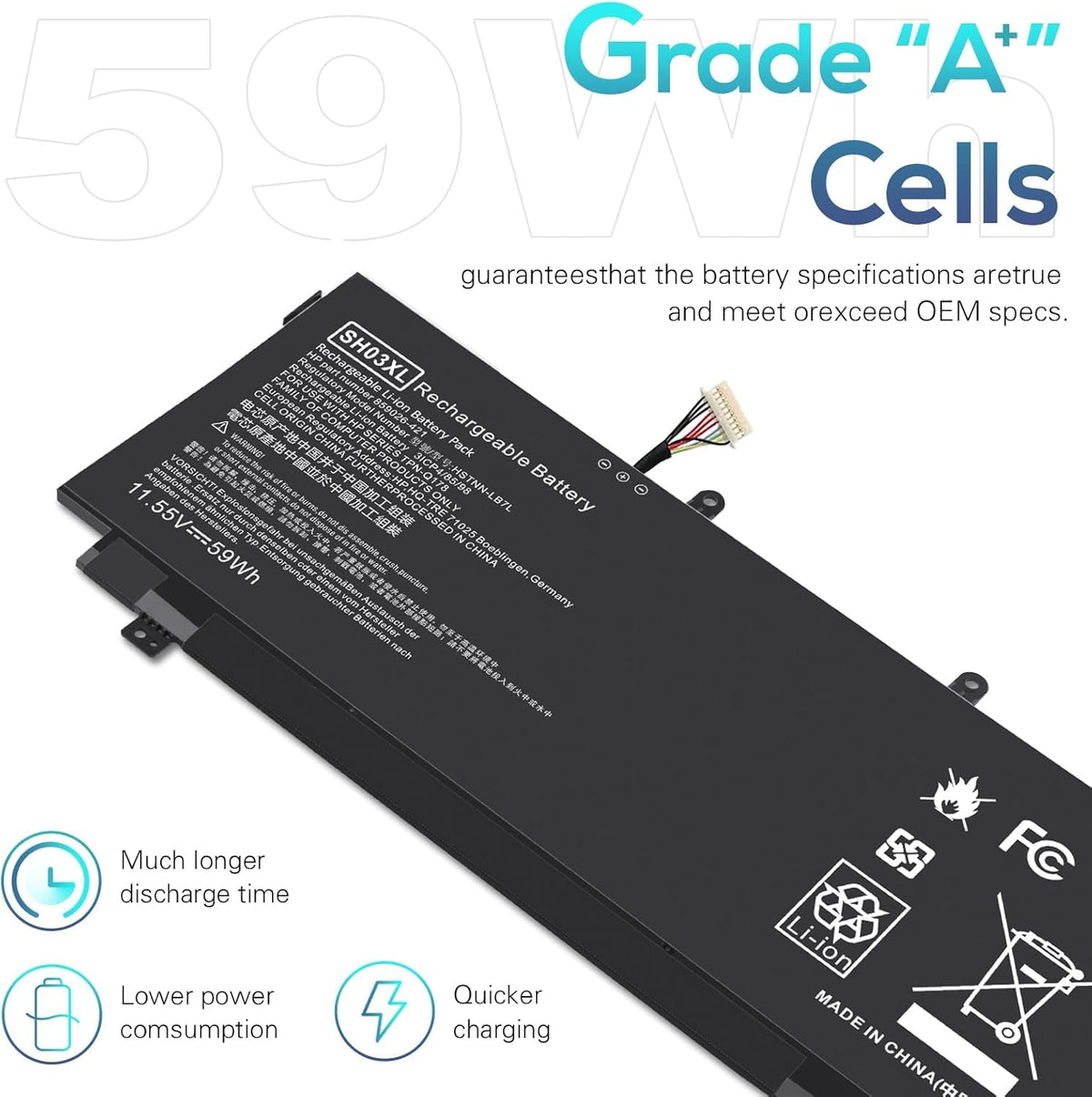TREE.NB Laptop Battery Replacement - 10.43x4.33x0.15inch SH03XL view 2