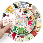 Cute Cartoon House Stickers for Journaling - 50PCS Aesthetic Watercolor House Stickers (additional view 3)