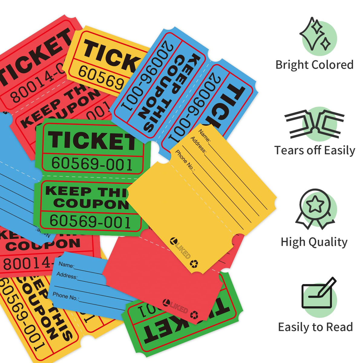 LLIKED Raffle Tickets - 4000-green,yellow,blue and Red view 3