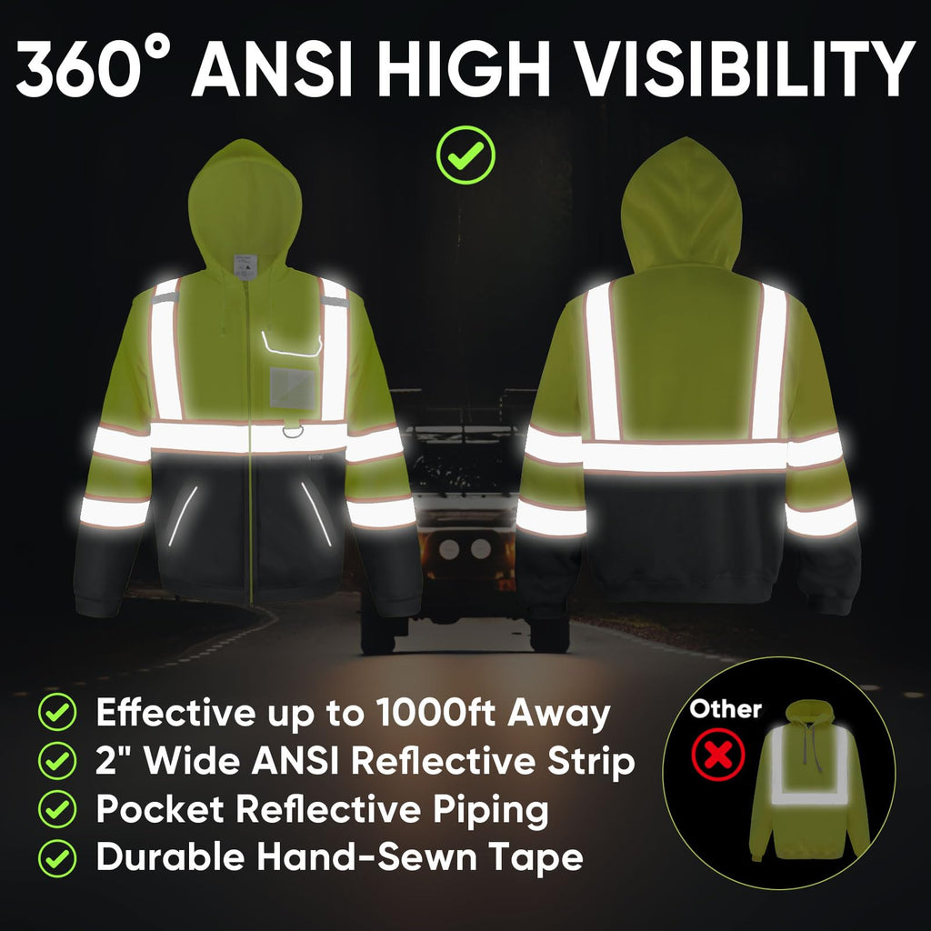 TICONN Hi Vis Safety Hoodie, ANSI Class 3 Reflective Fleece Sweatshirt (additional view 1)