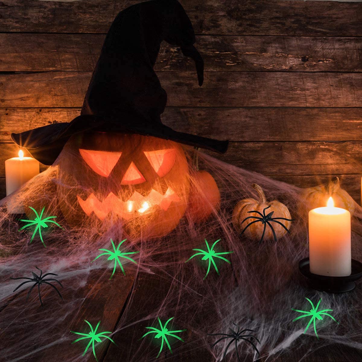 300 Sqft Halloween Spider Web Decorations, with 10 Glow and 10 Black Fake Spiders (additional view 4)
