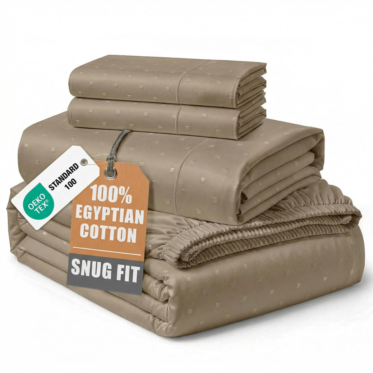 Lane Linen 100% Egyptian Cotton Ultra Soft Sheets - 42: Swiss Dot- Taupe