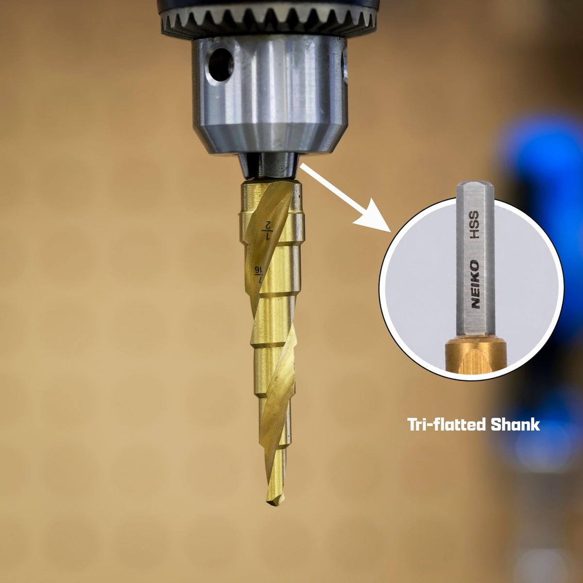 NEIKO 10600A Step Drill Bit, 13 Steps 1/8" to 1/2" Spiral High Speed Steel, Titanium (additional view 5)