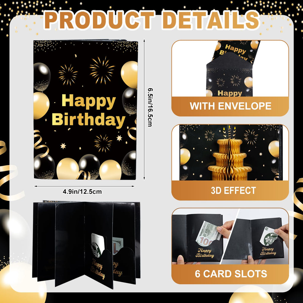 Marhpveua 6 Slots 3D Honeycomb Birthday Money Card Holder - Black Gold view 1
