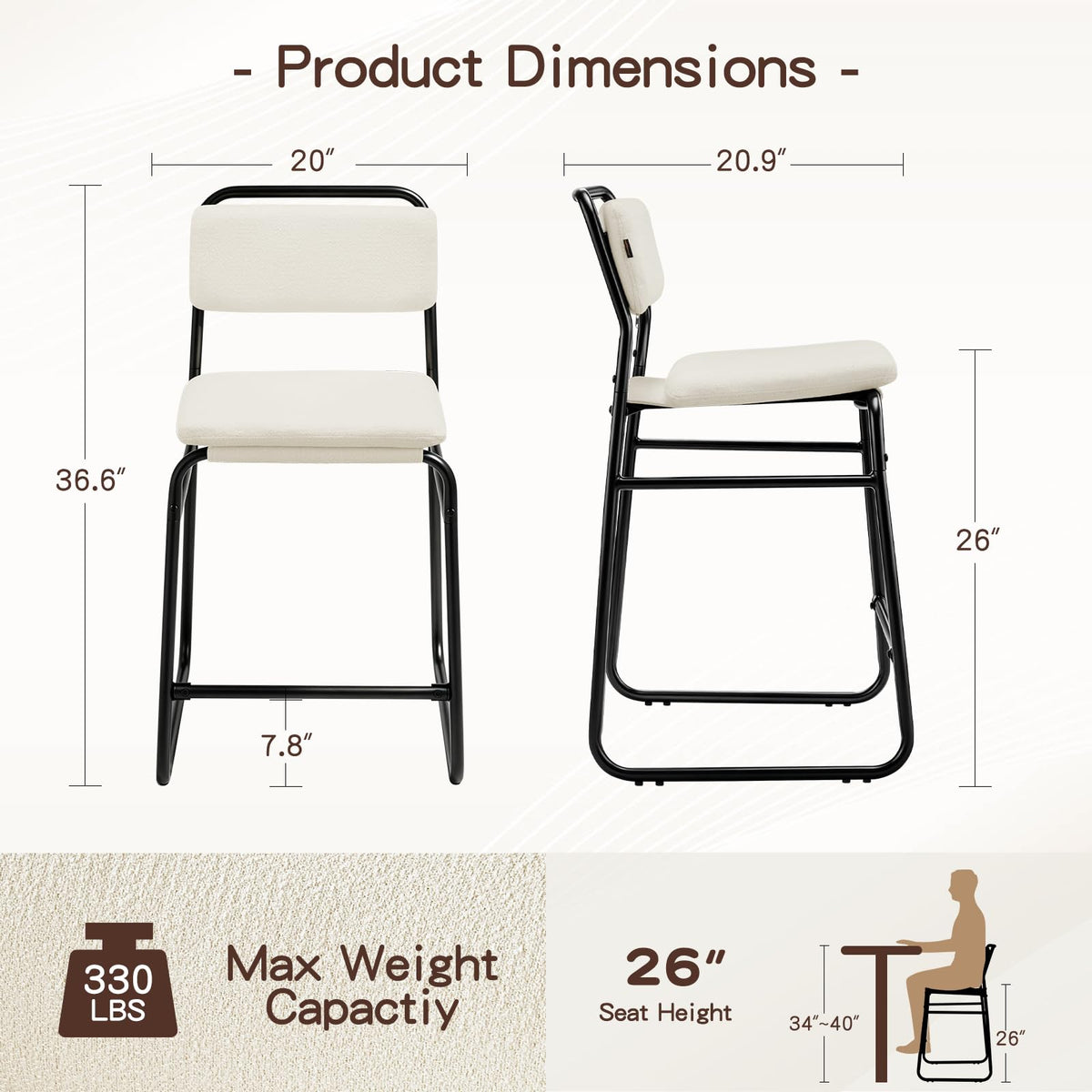 Furniliving 26‘’ Counter Height Bar Stools Set of 2