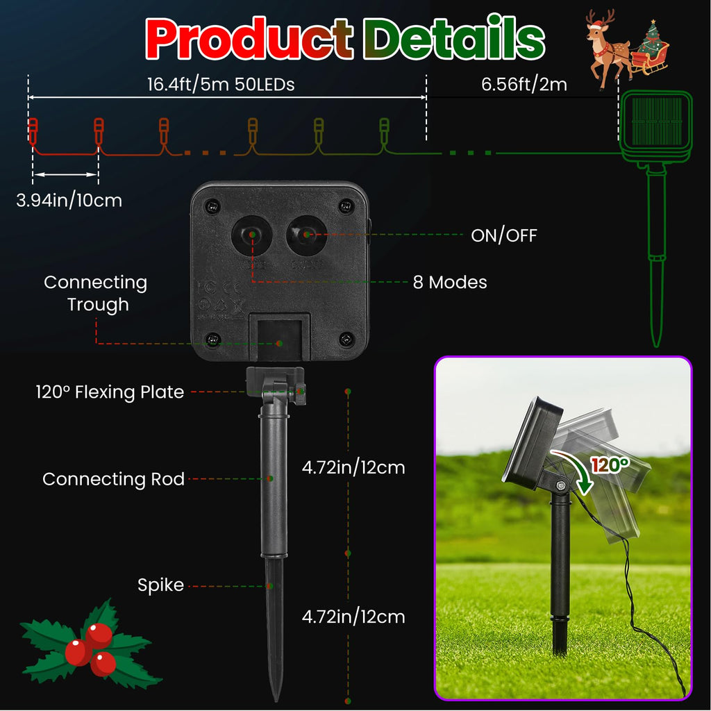 Moettany Solar String Lights Outdoor Waterproof - Multicolor view 4