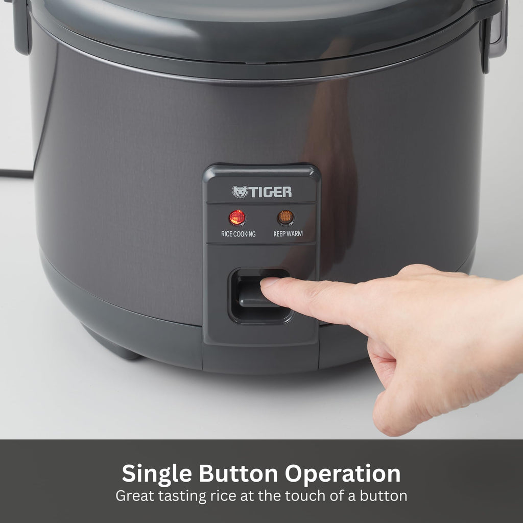 Tiger Cup Capacity Rice Cooker with Non-Stick Inner Pot, Retractable Power Cord, and Keep Warm up to 12 hours, Black