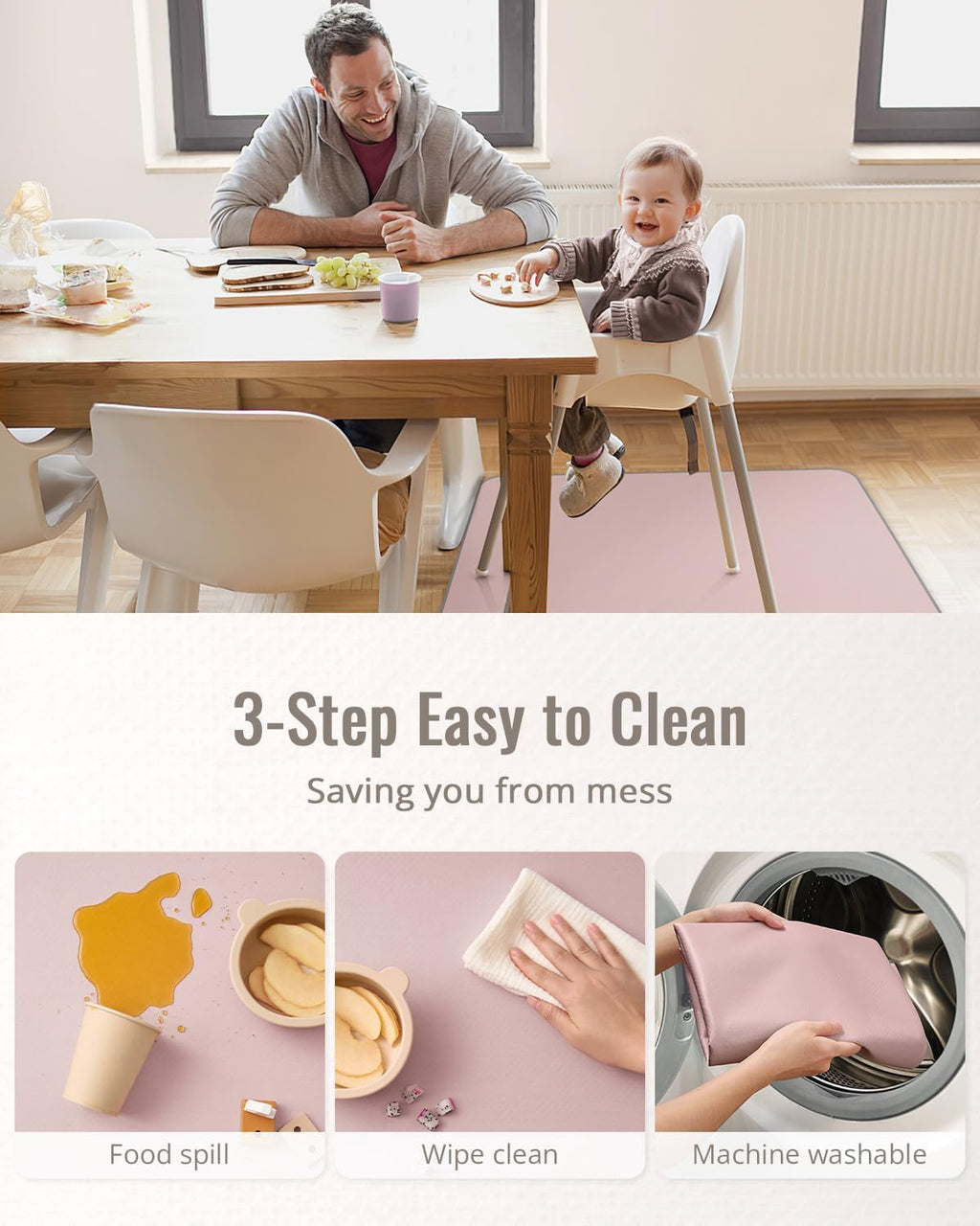 Blissful Diary Baby Splat Mat for Under High Chair, 50.4 x 50.4 Inch Wipeable Splash Mat (additional view 5)