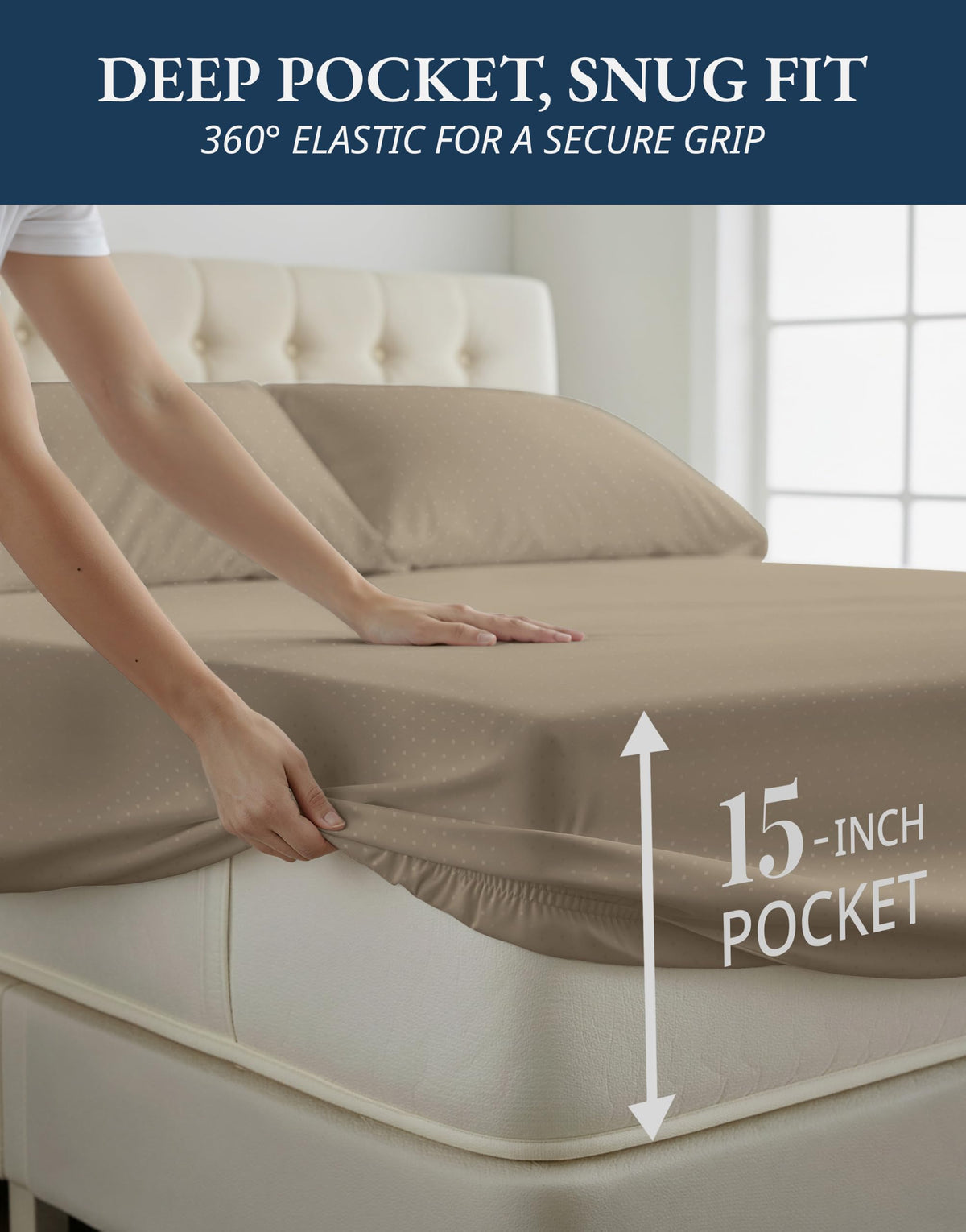 Lane Linen 100% Egyptian Cotton Ultra Soft Sheets - 42: Swiss Dot- Taupe view 5