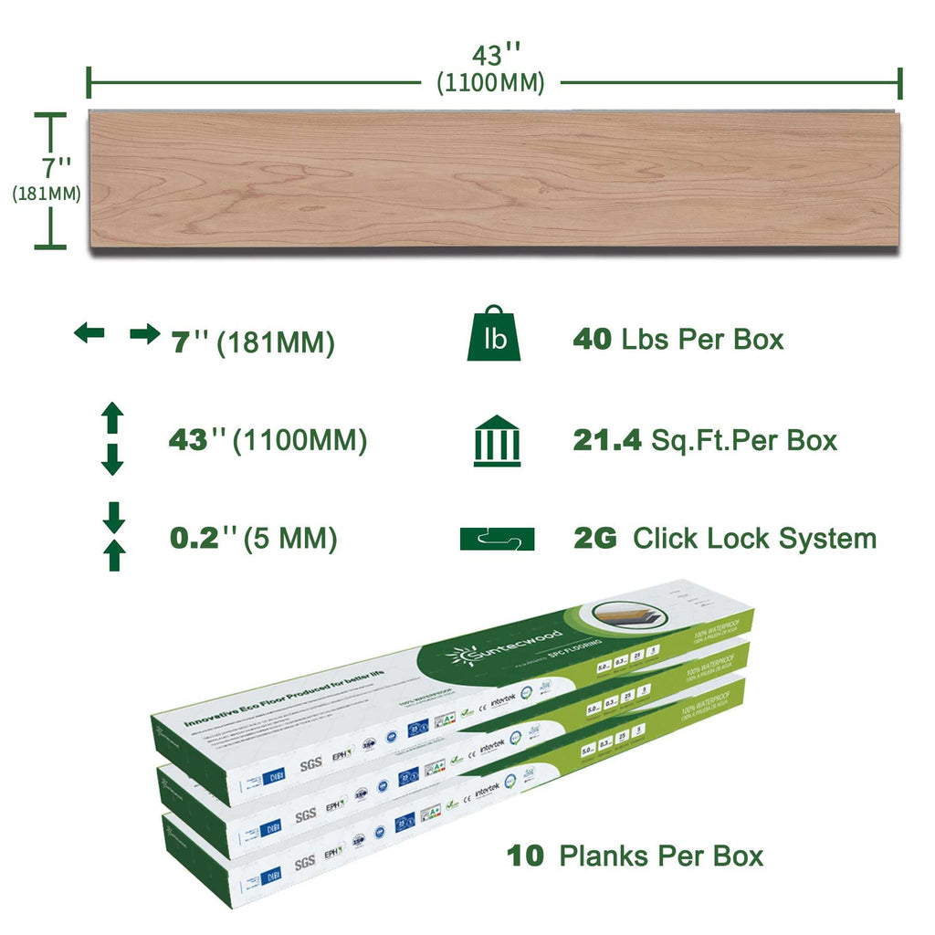 SPC Click Lock Luxury Vinyl Flooring Plank | 342 Sq.Ft | Thick 5 mm | Wood Floating LVP Floor Tile| 100% Waterproof |Scratch Resistant |Rigid Core|Use for Indoor/Commercia(16 Boxes/Pallet)