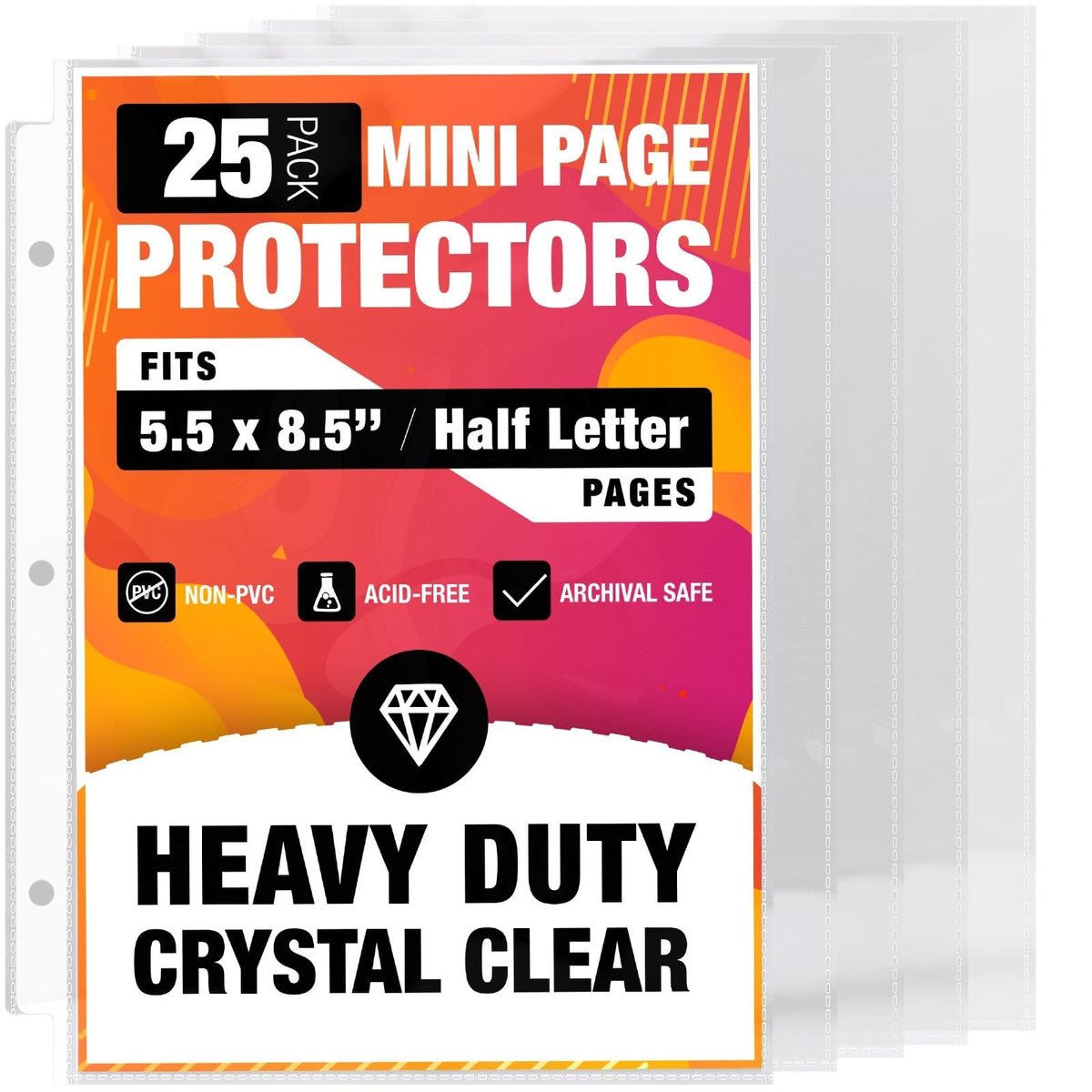 CraftSaints Half Letter Heavy Duty Page Sleeve Protectors for Mini 3-Ring Binders - Mini 1 Pocket (5.5x8.5") / 25 Pack