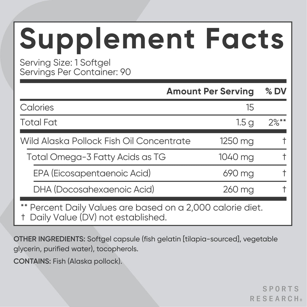 Sports Research Omega-3 Fish Oil 1250mg from Wild Alaska Pollock, 90 Count (additional view 4)