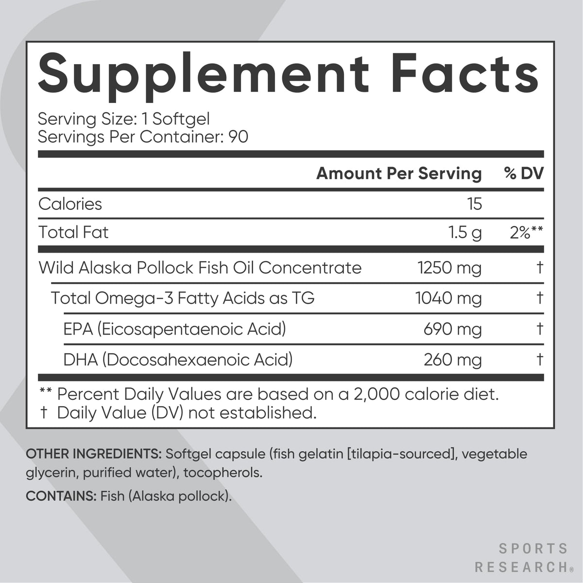 Sports Research Omega-3 Fish Oil 1250mg from Wild Alaska Pollock, 90 Count (additional view 4)