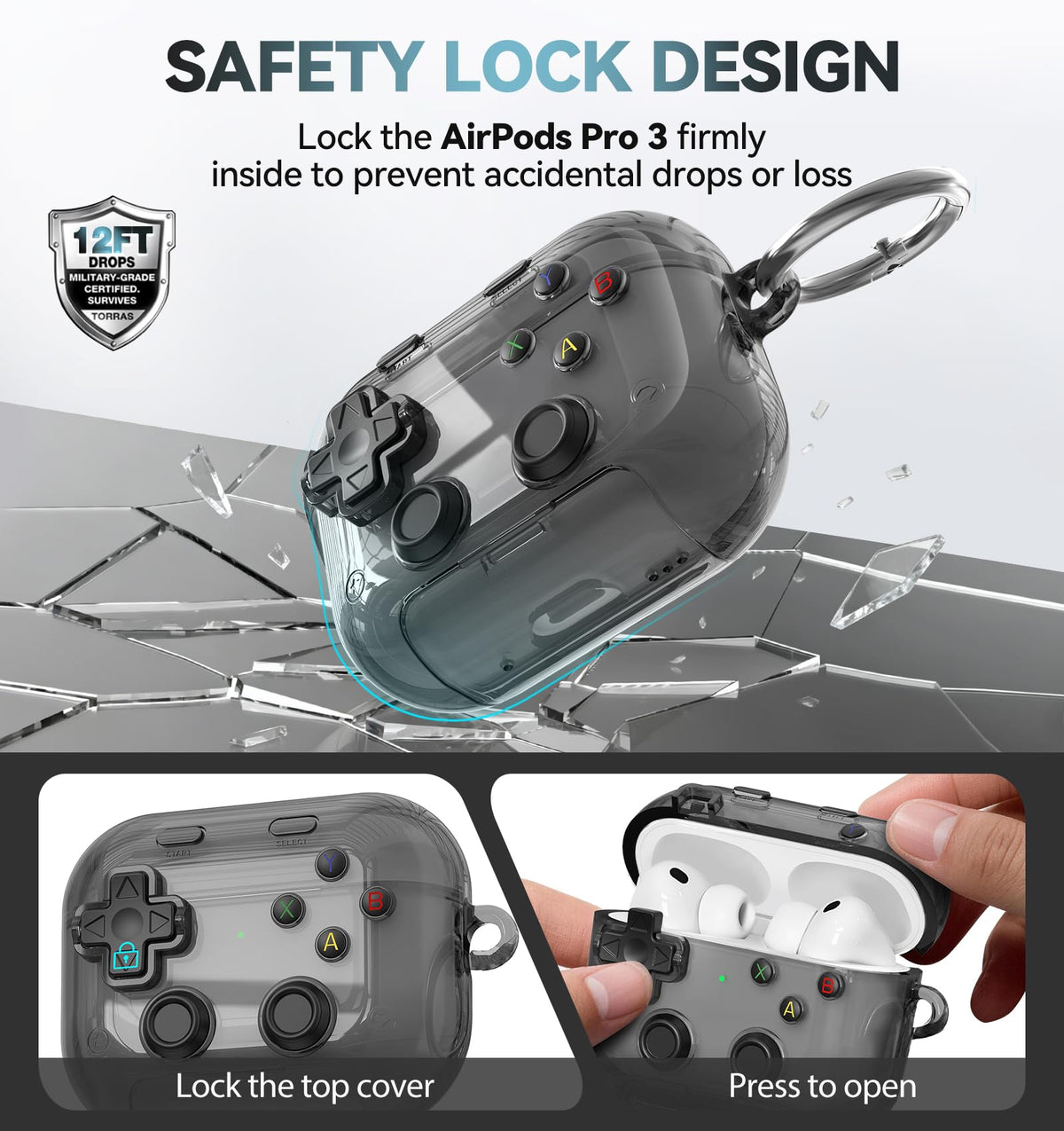 Polislime for AirPods Pro 3 Case Cover 2025 with Safety Lock-Clear Black (additional view 3)