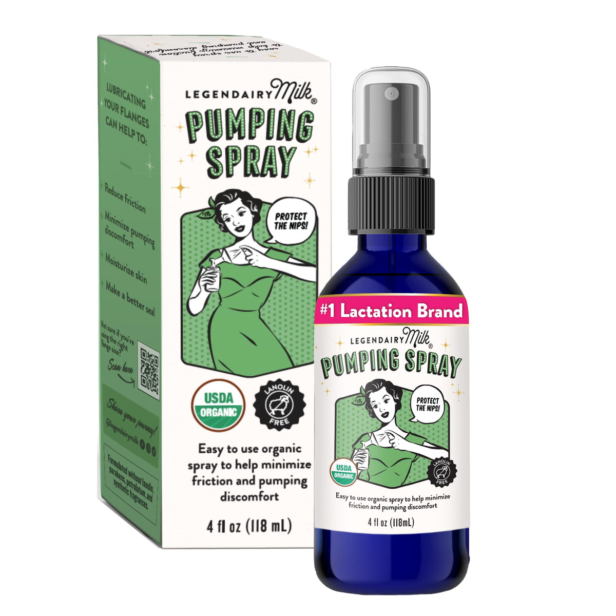 Legendairy Milk Organic Pumping Spray, Lanolin-Free Breast Lubricant, – 4 oz