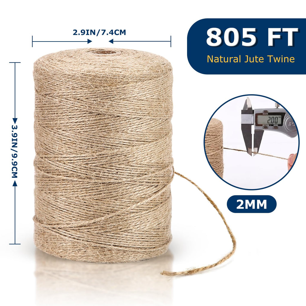 Vanhench 805FT Natural Jute Twine String, Bulk Hemp Jute Rope Cord Twine for Crafts Gardening, Gift Wrapping, Wedding