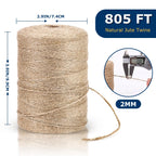 Vanhench 805FT Natural Jute Twine String, Bulk Hemp Jute Rope Cord Twine for Crafts Gardening, Gift Wrapping, Wedding
