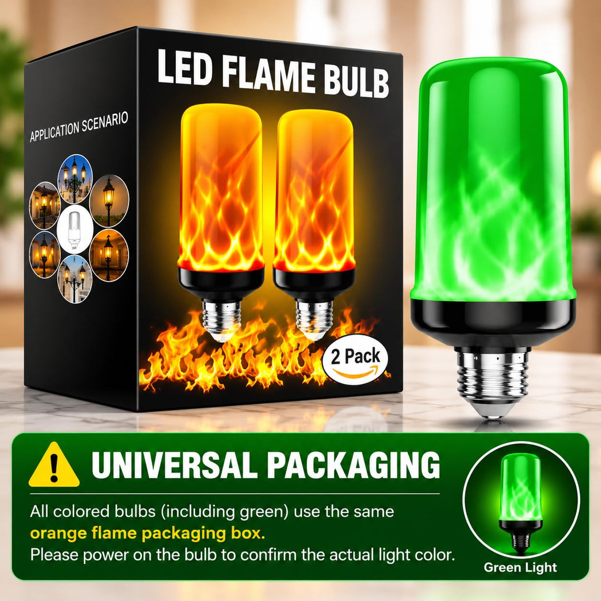 hyrion LED Flame Light Bulbs - Green view 1