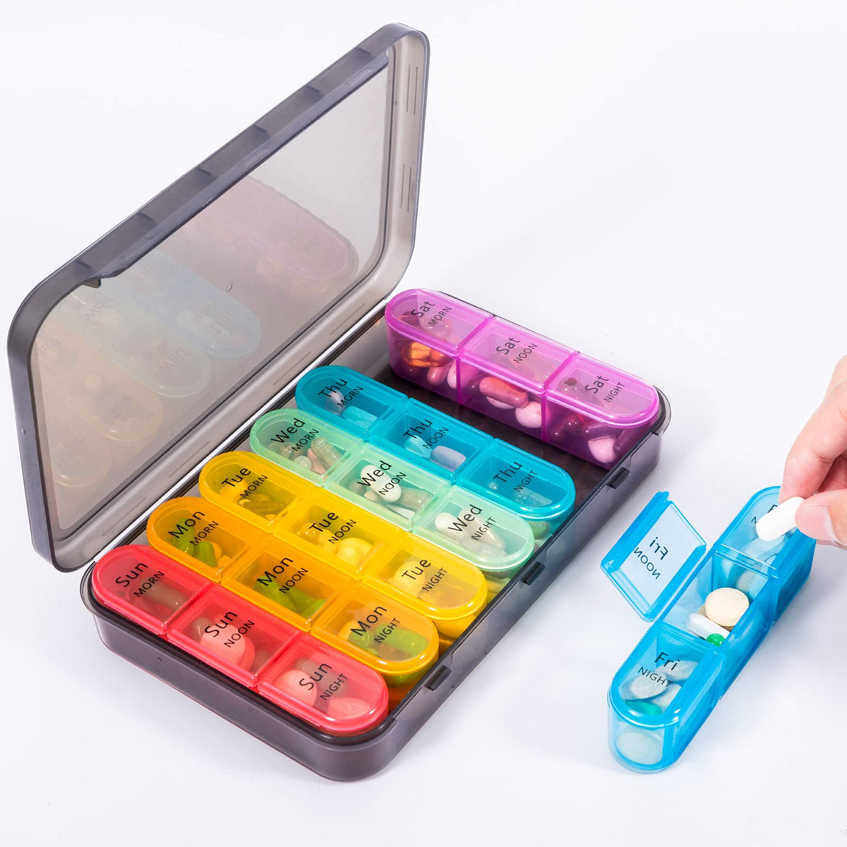 Daviky Pill Organizer 3 Times a Day, Pill Box 7 Day, Weekly Travel Case