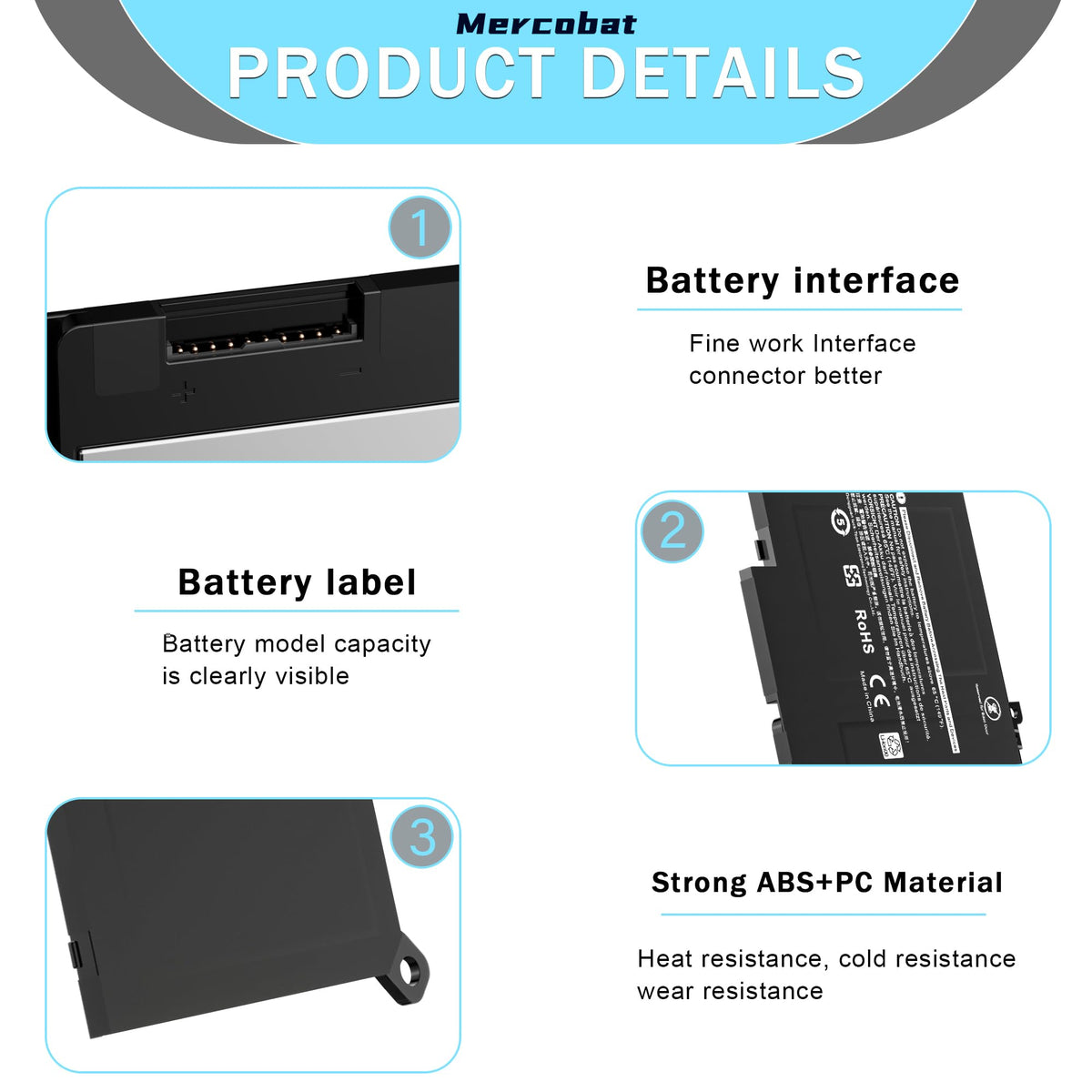 Mercobat F3YGT Compatible with Dell LAT. 7280 7290 7380 7390 7480 7490 (additional view 3)