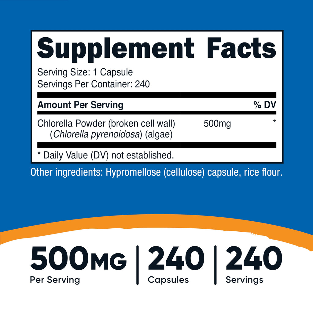 Nutricost Chlorella Capsules 500mg, 240 Vegetarian Capsules, Gluten-Free (additional view 1)