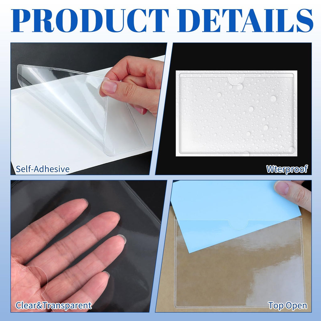 WYOMER Clear Self-Adhesive Business Card Pockets and Top Open Library Card Pockets - 50 / 2.3" x 3.7" view 2