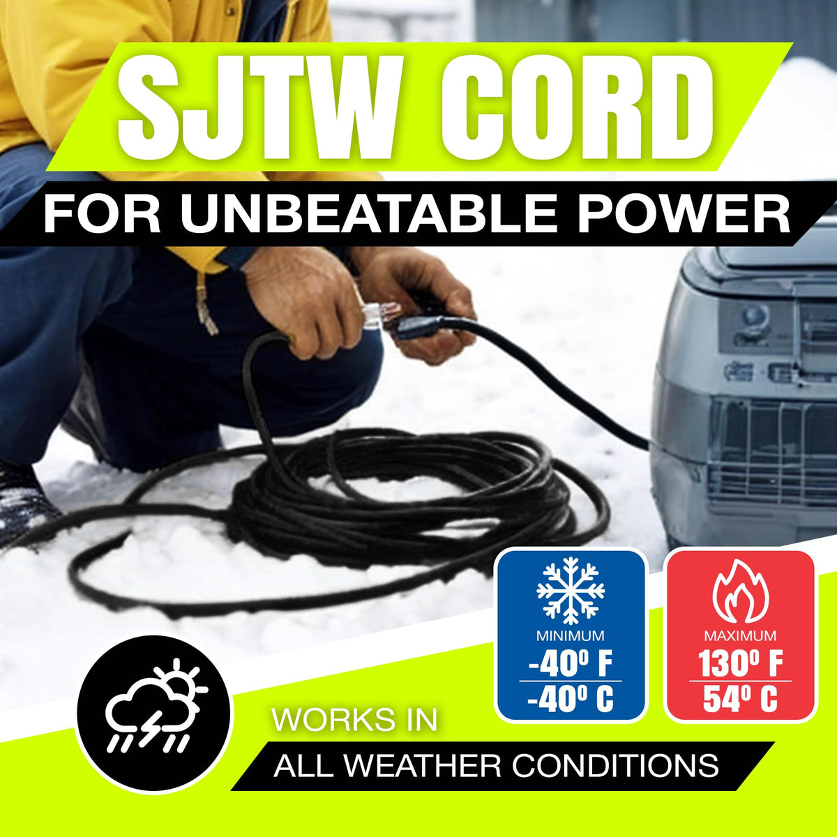 LifeSupplyUSA Outdoor/Indoor Extension Cord Heavy Duty 3 Prong SJTW - 75 FT / 16AWG view 7