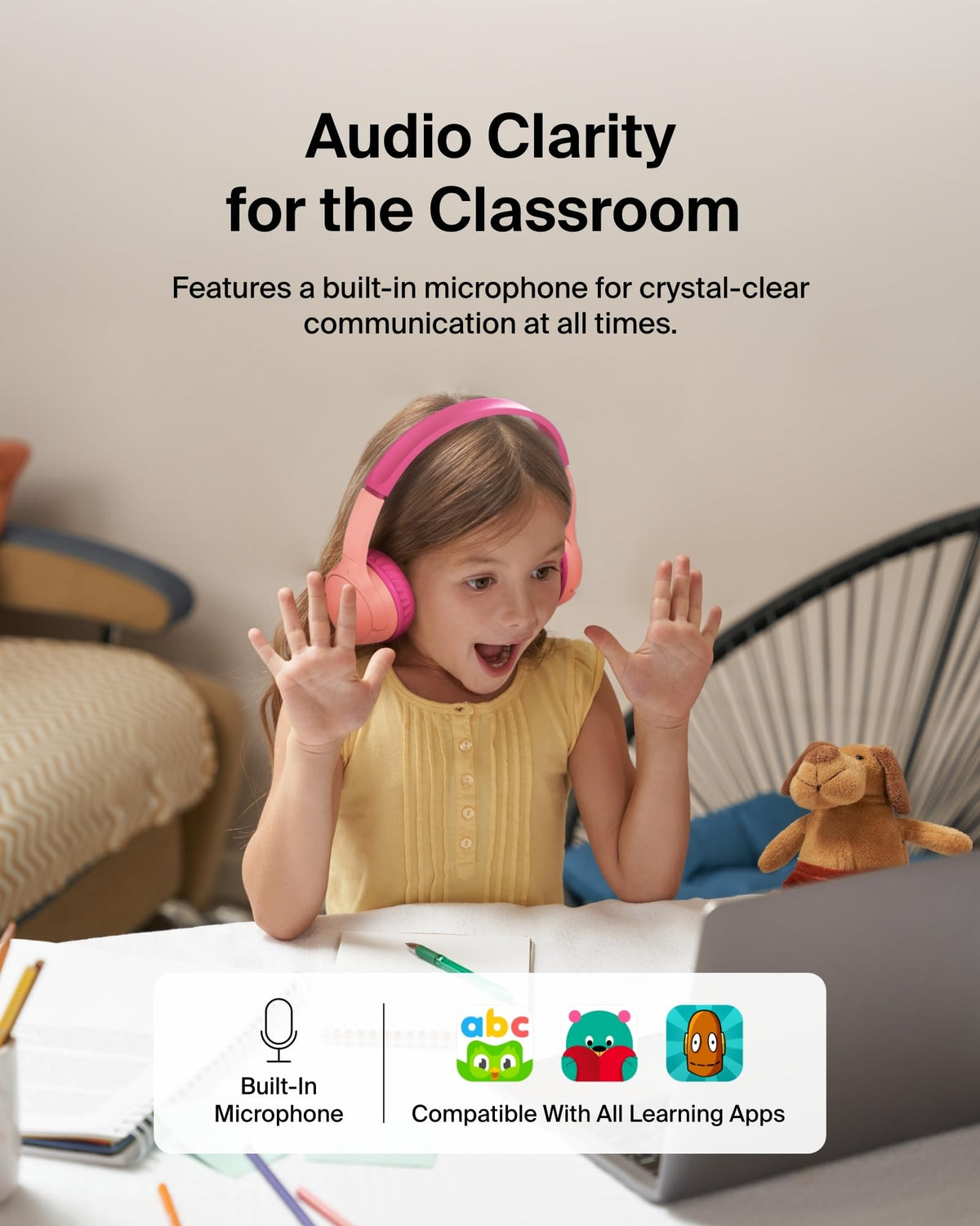 Belkin SoundForm Mini Kids Headphones - Pink / Wireless (USB-C) view 5
