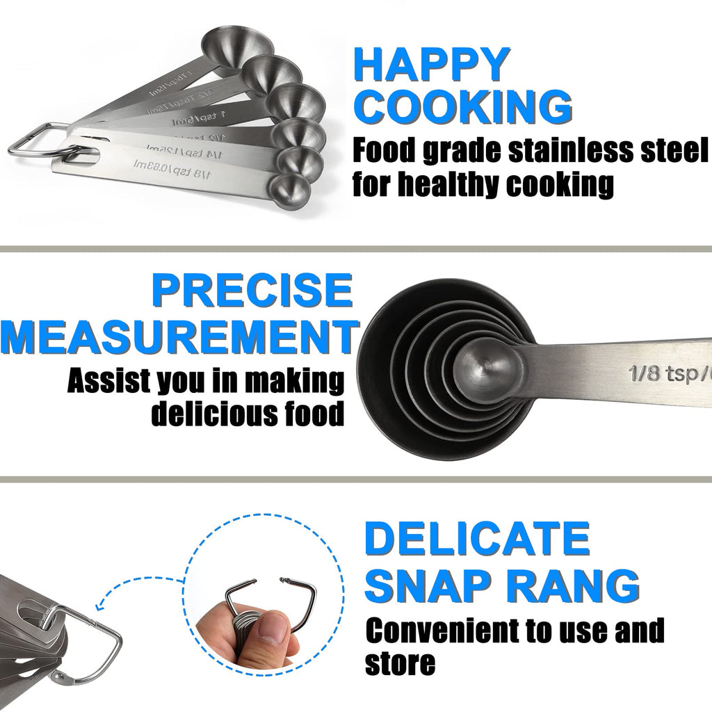 Rena Chris Measuring Spoons, Premium Heavy Duty Stainless Steel Measuring Spoons Cups Set, Small Tablespoon with Metric (Pack of 6)