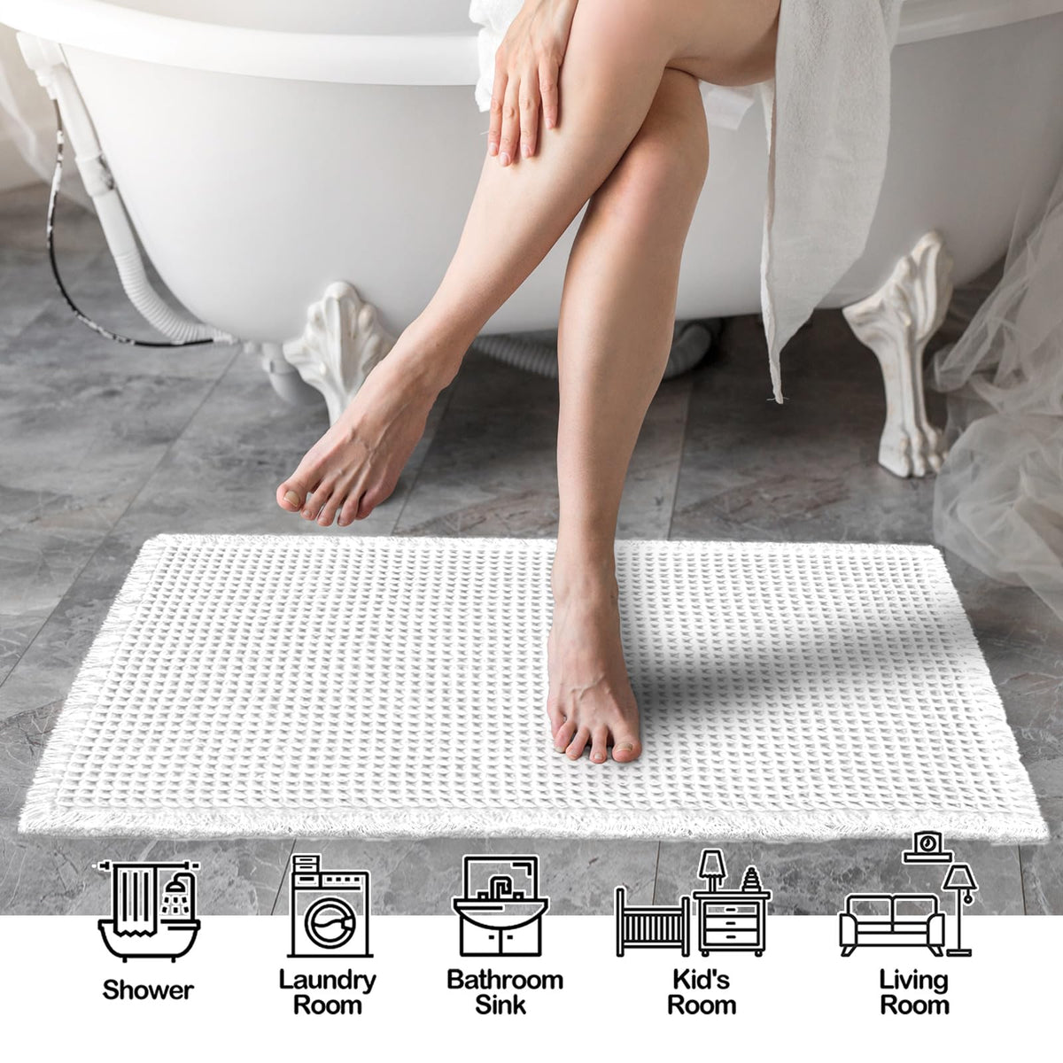 ZALL Waffle Bath Mat - White / 17 x 24 inches(Rectangular) view 1