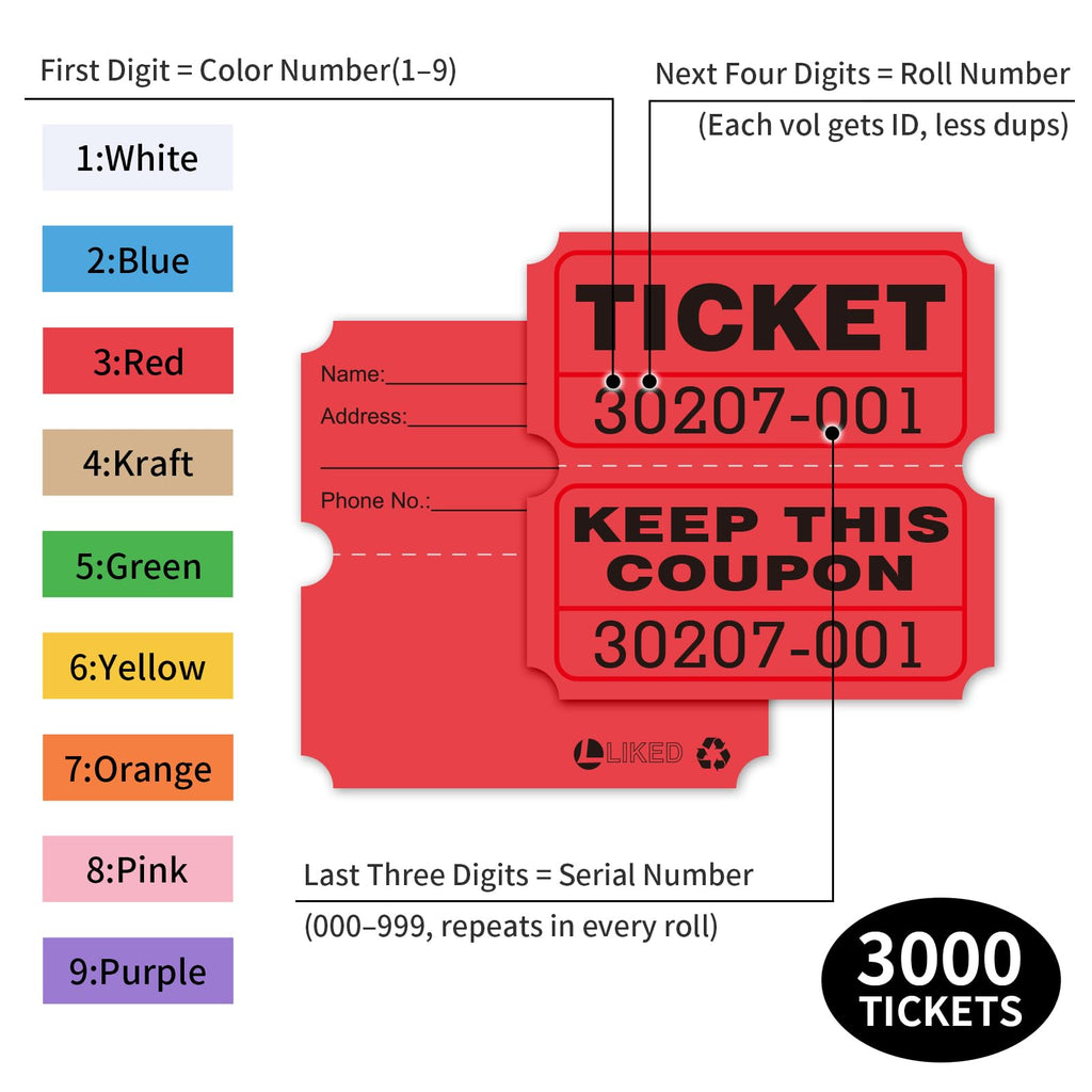 LLIKED Raffle Tickets - 3000-white,blue and Red view 1