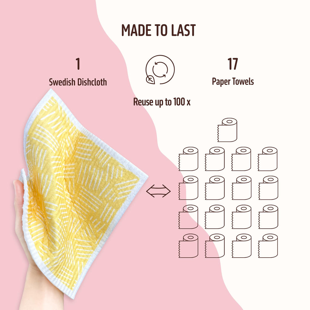 Augine Swedish Dishcloths for Kitchen, Reusable Paper Towel - 5 Count- Light Color view 3