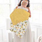 Bee Floral Baby Blanket Soft Mink Dotted Backing Double Layer Swaddle Receiving Blanket 30x40 - Yellow view 3