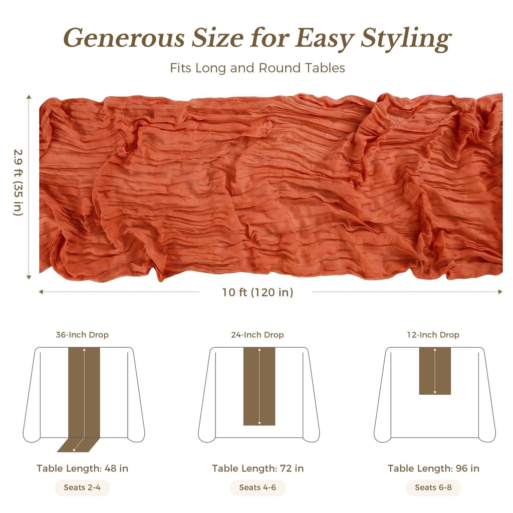 Goodluck Cheesecloth Table Runner 35x120 Inch Boho Gauze Table Runner - Terracotta view 3