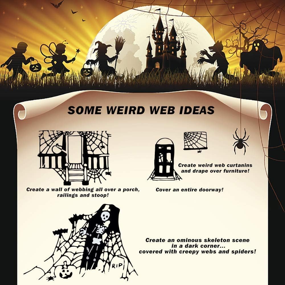 Extra Fake Spiders, Super Stretchy Cobwebs for Halloween Decor Indoor and Outdoor