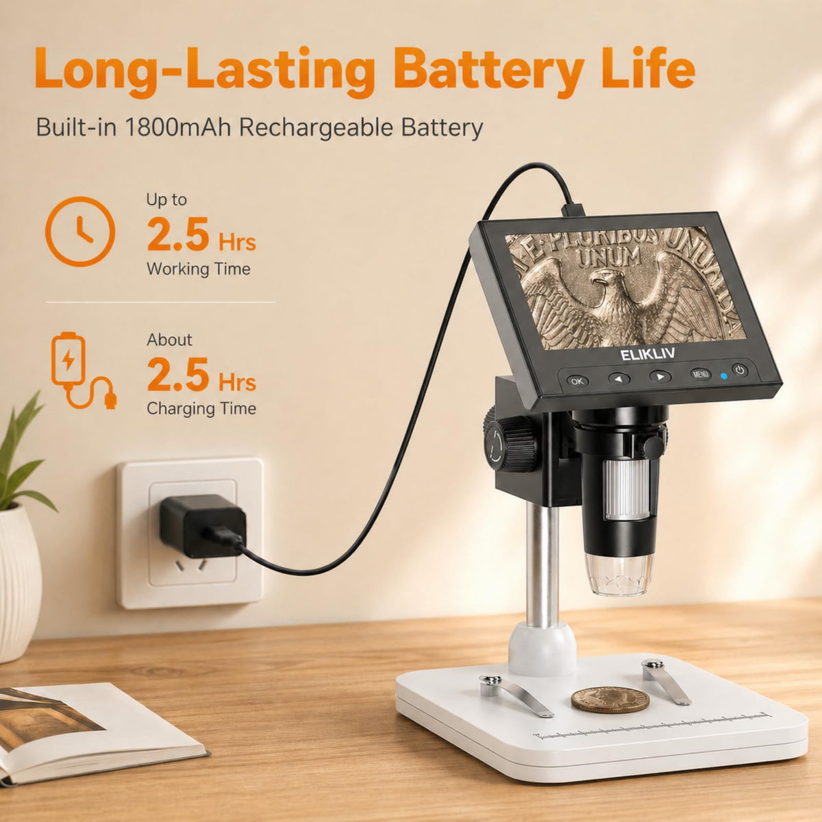 Elikliv Microscope, LCD Digital Coin Microscope 1000x, Coin Magnifier with 8 Adjustable LED Lights, PC View Compatible
