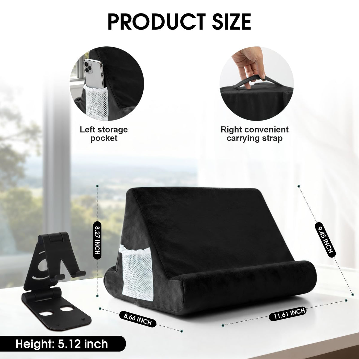 Sttargxing Tablet Stand Multi-Angle Tablet Pad Stand Lazy Holder Stand Soft Pad Stand Tablet Cushion Stand with Net Pocket & Random Color Stands for Lap - Black view 1