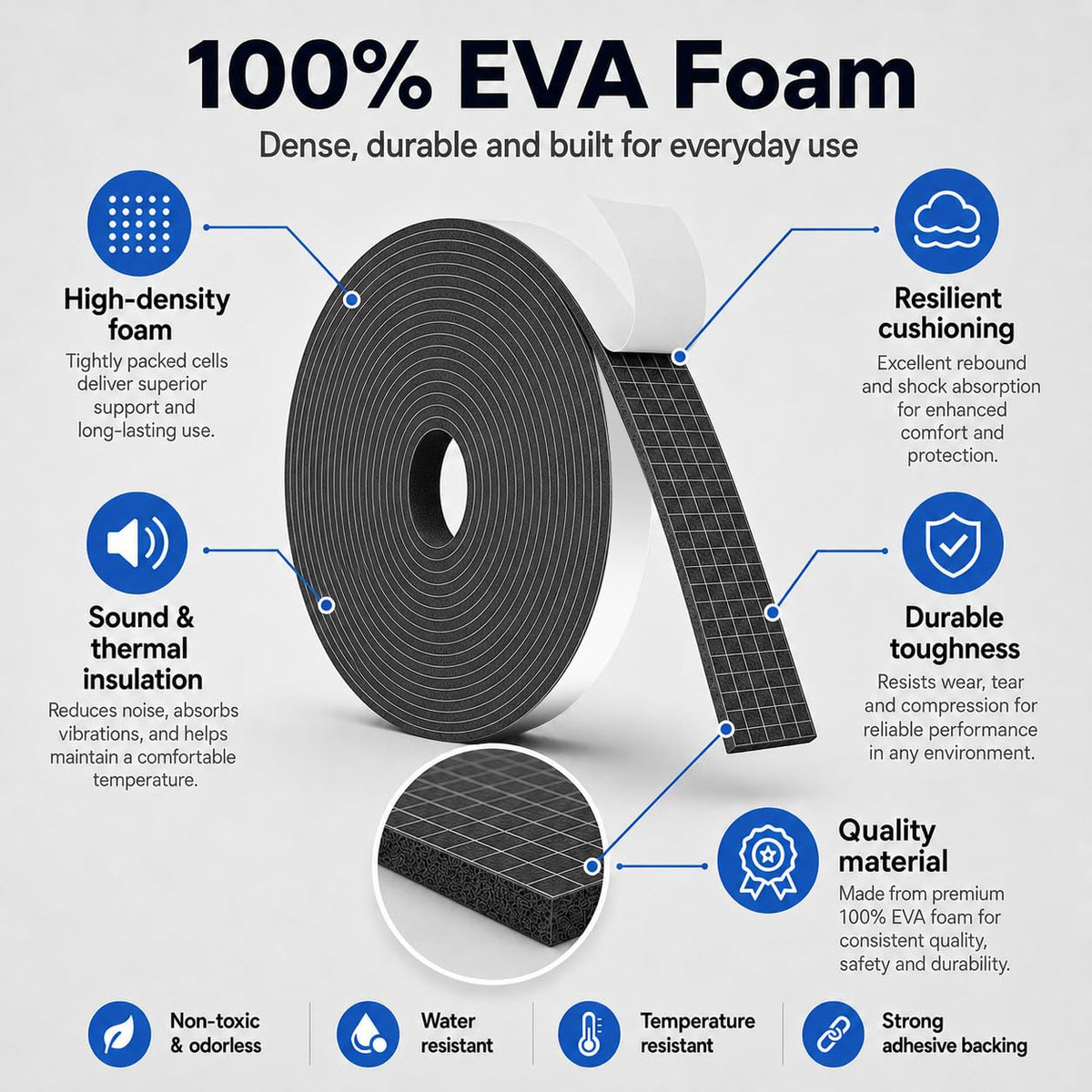 Bantie EVA Weather Stripping Foam Insulation Tape with Adhesive Foam Door Seal Weather Strip for Door