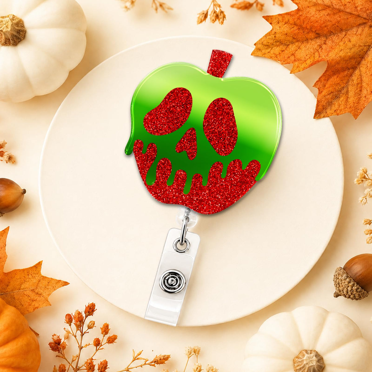 Halloween Badge Reel, Cute Spooky Gifts for Teacher Nurse - Apple view 6