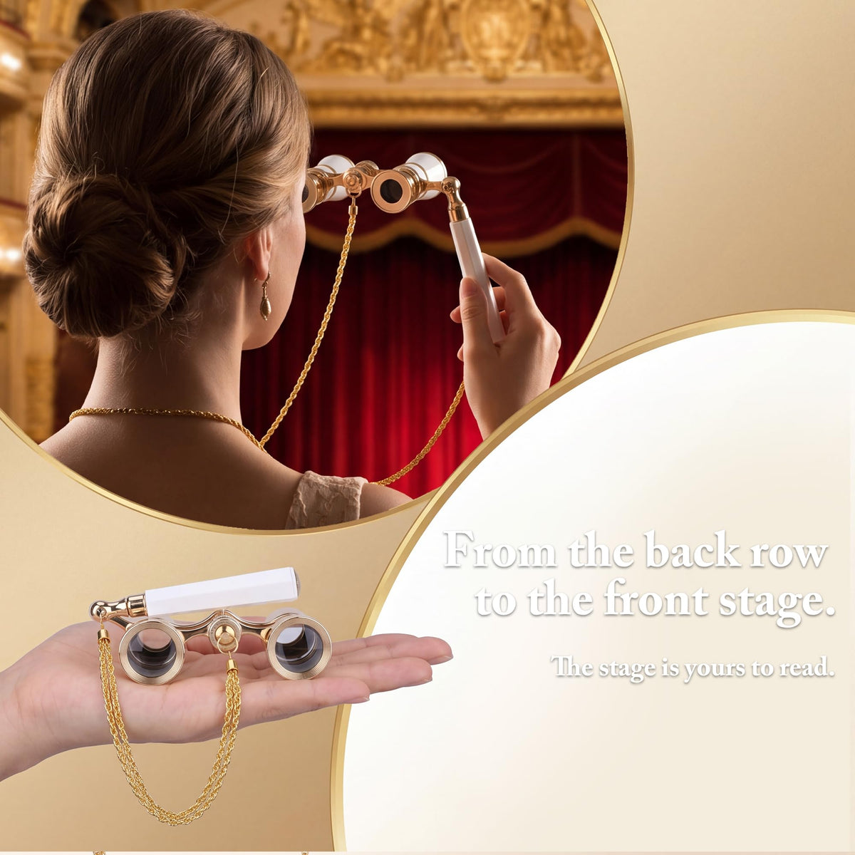 3X25 Opera Glasses with Neck Chain & Extendable Handle - White view 1