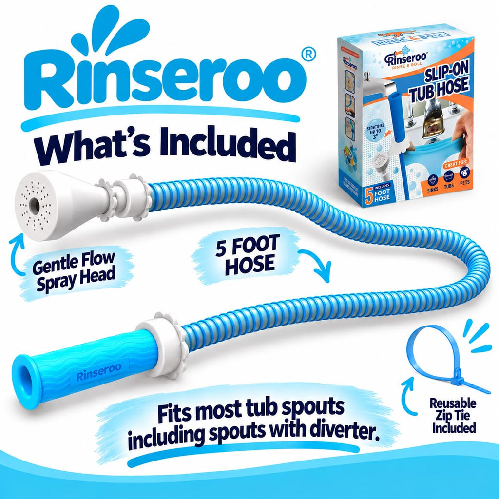Rinseroo: Slip-On Tub Hose – As Seen on Shark Tank – 5ft Flex Bathtub Faucet Sprayer – (additional view 2)