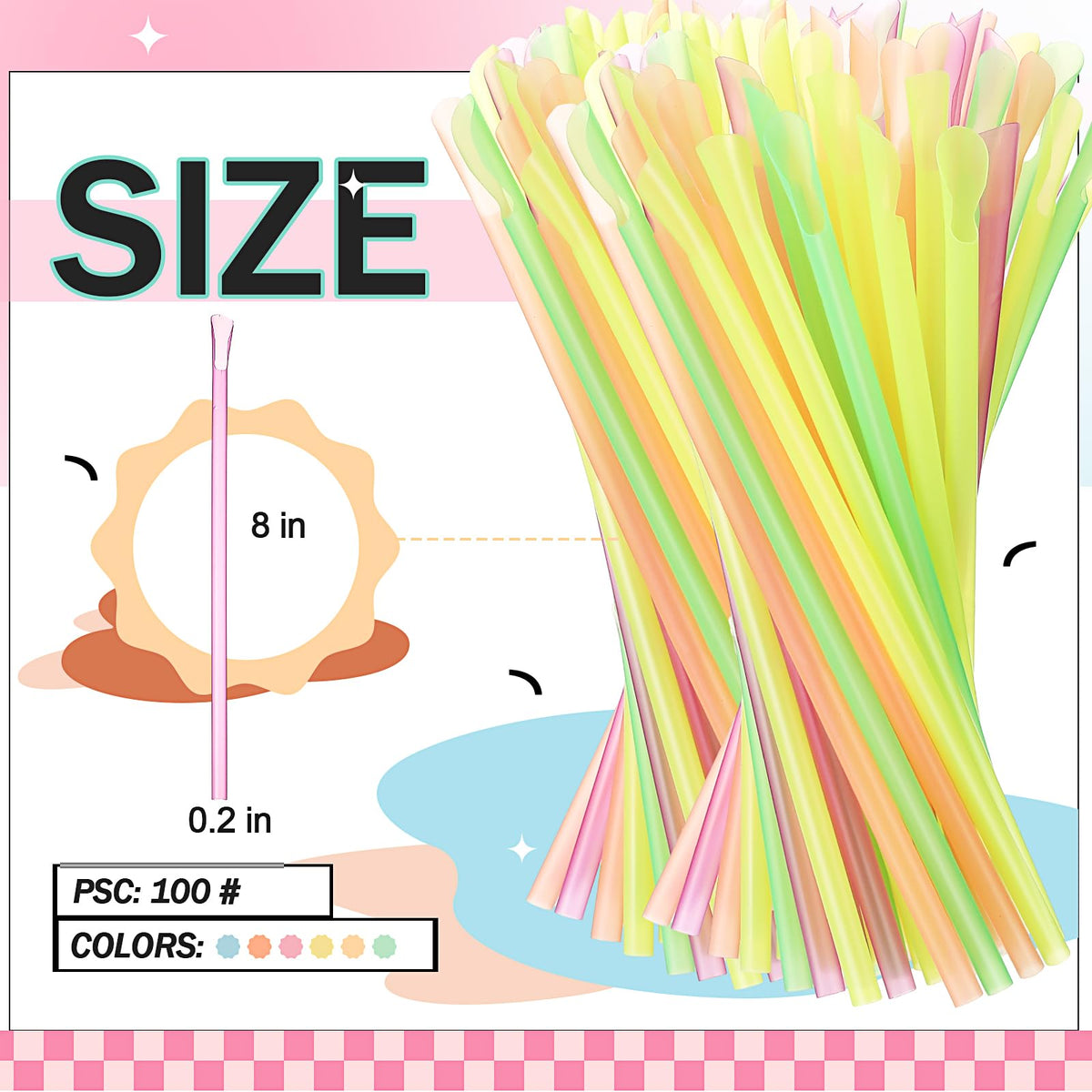 Boao 100 Pcs Snow Cone Cups Syrup Spoon Straws - Macaron Color / 6 oz view 2