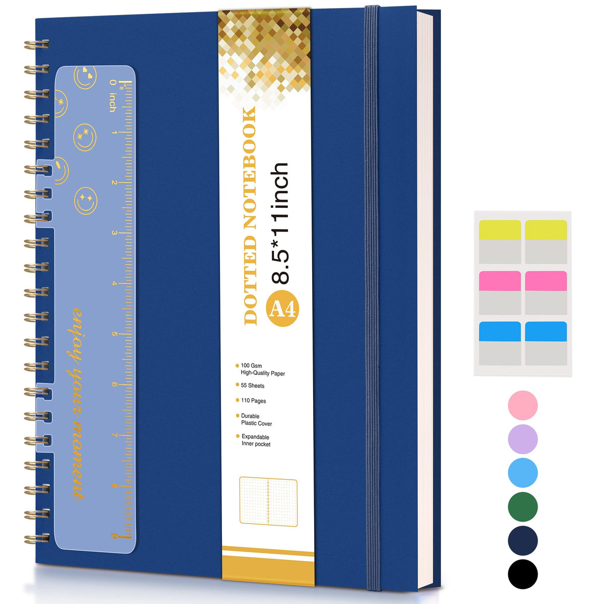 UEBZFOCS Spiral Notebook College Ruled A4 Spiral Bound Journal 8.5” x 11” - Navy / Dotted